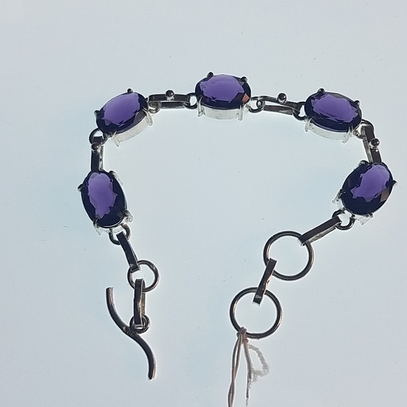Nwot!! Amethyst Faceted 925 sterling bracelet handmade - Picture 1 of 6